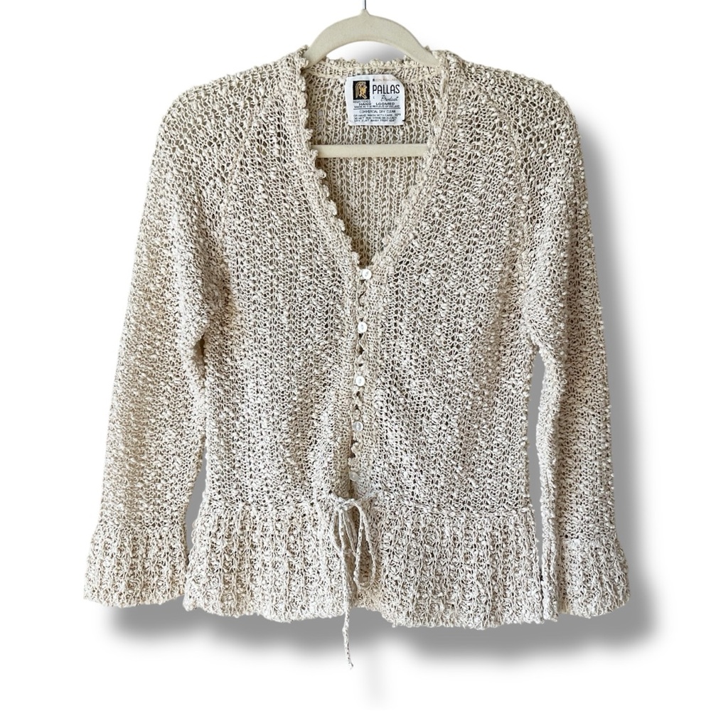 Vintage Pallas Hand-Loomed Irish Linen Cardigan Size L (Runs Small)